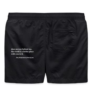 Dear Person Behind Me – Positives Zitat - Badeshorts - Schwarz - Hinten - AI Model Male 185 light (185cm)
