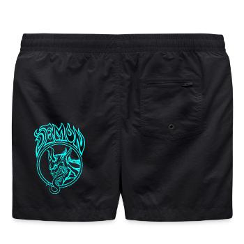 BLUE Demon – Infernal Line Art Illustration - Swim Trunks - black - Back