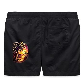 Palmen am Neon Sonnenuntergang Zoopy - Badeshorts - Schwarz - Hinten