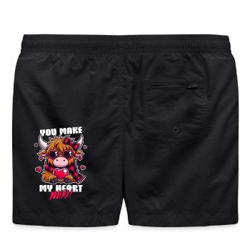 Highland Cow Design de la Saint-Valentin - My Heart Moo - Short de bain - noir - Dos - AI Model Male 185 light (185cm)
