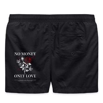 No Money Only Love – Romantisches Rosen-Design - Badeshorts - Schwarz - Hinten - AI Model Male 185 light (185cm)