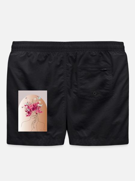 Flower head with butterfly crown - Swim Trunks - black
