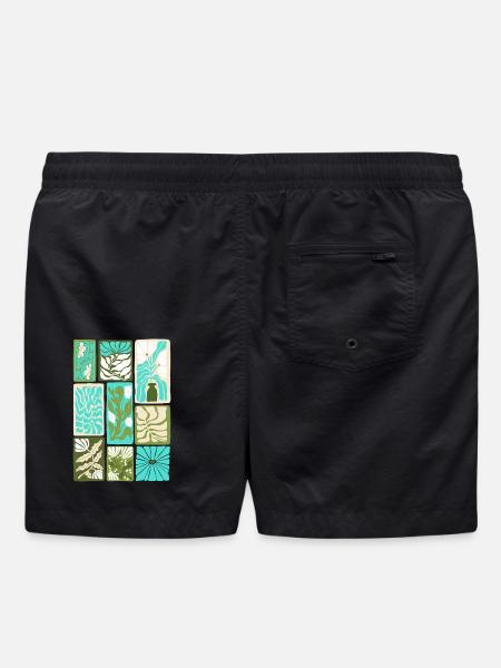 Colorful Botanical Mosaic - Swim Trunks - black