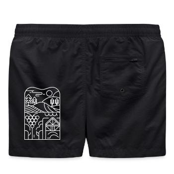 Linienlandschaft: Weinberg und Hütte - Badeshorts - Schwarz - Hinten - AI Model Male 185 light (185cm)