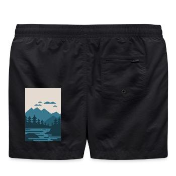 Vintage-Landschaft mit See und Bergen - Badeshorts - Schwarz - Hinten
