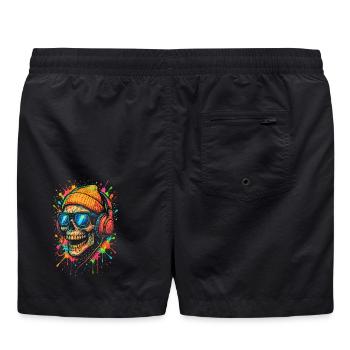 Buntes Skull mit Kopfhörern und Sonnenbrille - Badeshorts - Schwarz - Hinten