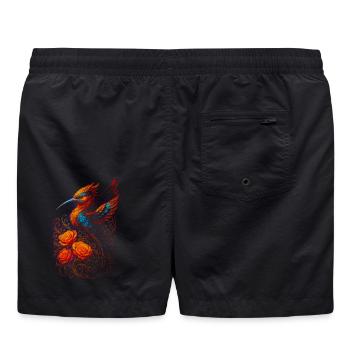 Feuriger Papagei mit Rosenmotiven - Badeshorts - Schwarz - Hinten