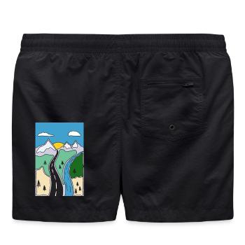 Mountain River Landscape - Swim Trunks - black - Back