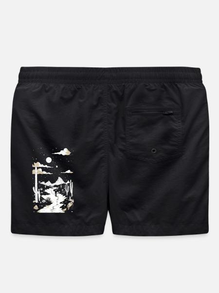 Weg durch die Wüste mit Fußspuren und Kaktus - Badeshorts - Schwarz