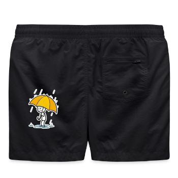 Gelber Regenschirm im Regen – Minimalstil - Badeshorts - Schwarz - Hinten