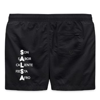 SALSA: Son, Sabor, Caliente, Fiesta, Afro - Badeshorts - Schwarz - Hinten