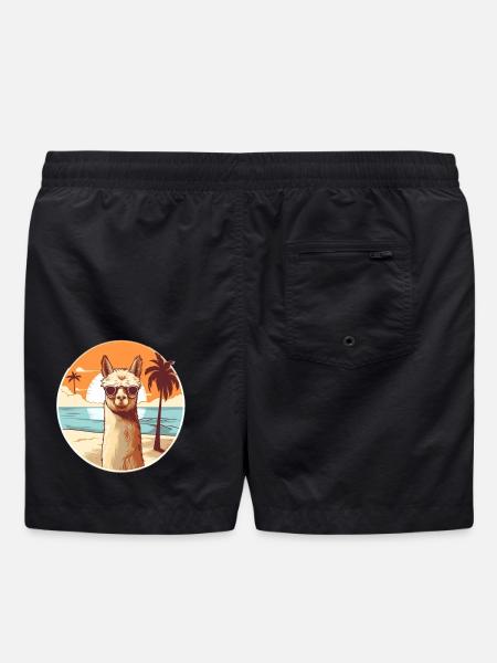Llama on the beach with sunglasses - Swim Trunks - black