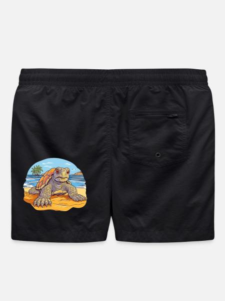 Turtle on the Beach Illustration - Swim Trunks - black