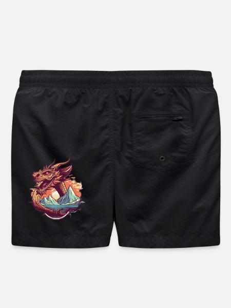 Legendary dragon dream with mountain panorama - Swim Trunks - black
