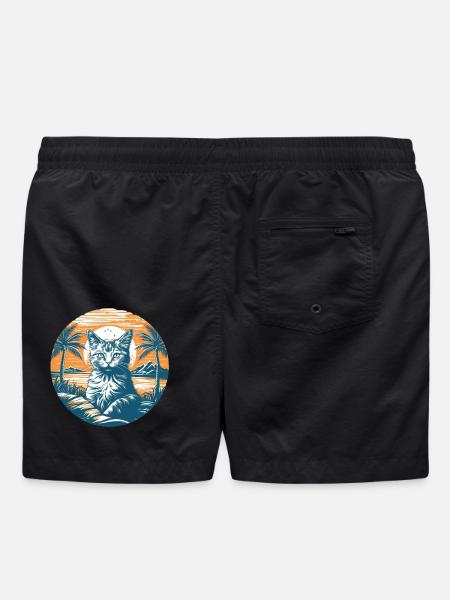 Tropical Cat Magic at Sunset - Swim Trunks - black