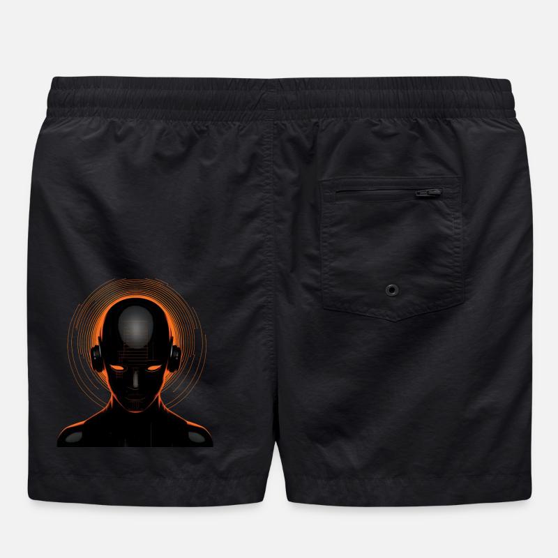 Futuristic Techno Cyborg - Retro orange Swim Trunks