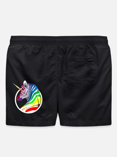 Regenbogen Einhorn Zebra - Badeshorts - Schwarz