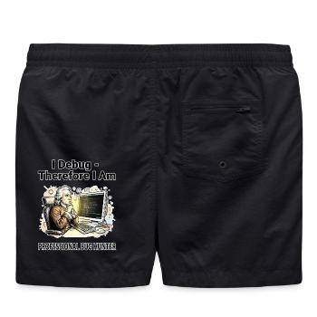 I Debug Therefore I Am: Pro Bug Hunter - dark BG - Swim Trunks - black - Back - AI Model Male 185 light (185cm)