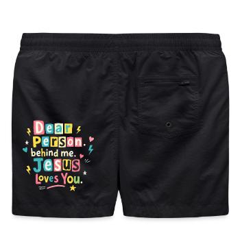 Jésus t’aime, message positif - Short de bain - noir - Dos - AI Model Male 185 light (185cm)