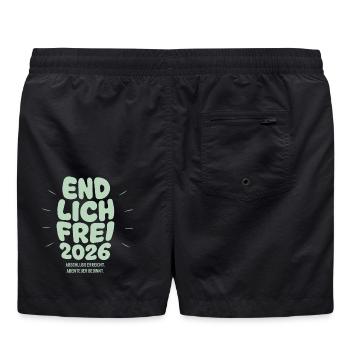 Endlich Frei - Abschluss 2026 - Badeshorts - Schwarz - Hinten - AI Model Male 185 light (185cm)