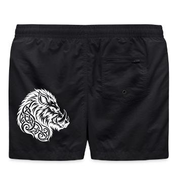 Wildschweinkopf mit nordischem Knotenwerk - Badeshorts - Schwarz - Hinten