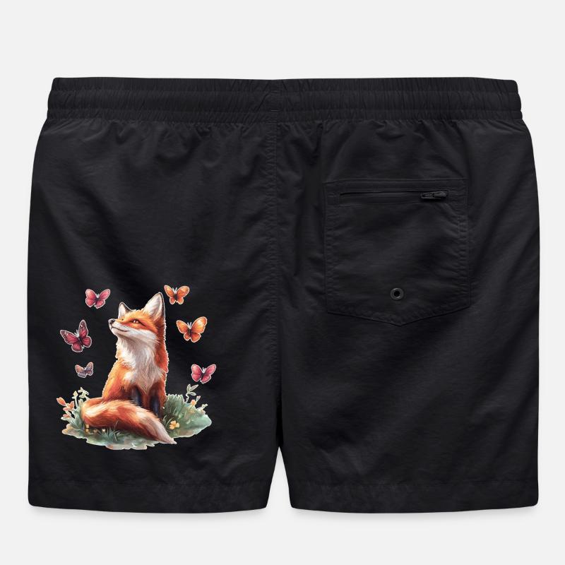 Fox with butterflies - Swim Trunks - black