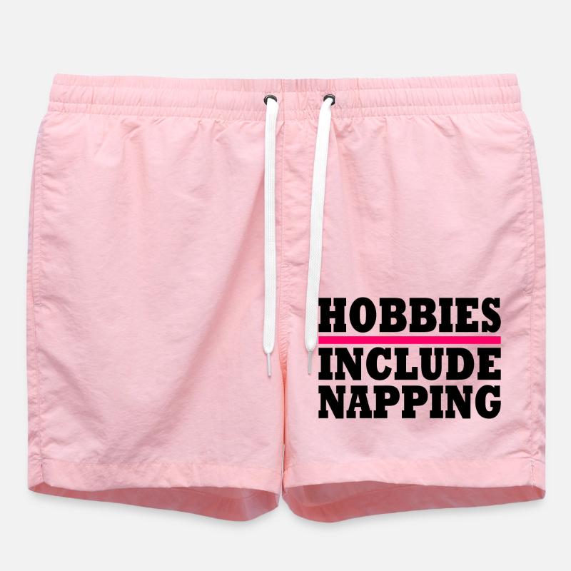 Hobbies include napping - Swim Trunks - pink