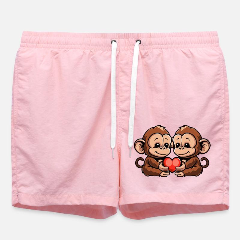 Monkey Couple Heart Valentine's Day - Swim Trunks - pink