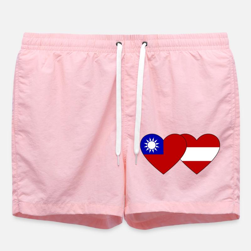 Taiwan Austria Flag Heart - Swim Trunks - pink