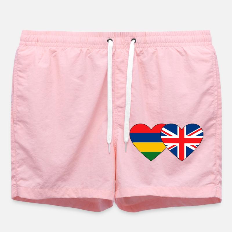 Mauritius England Flag Heart - Swim Trunks - pink
