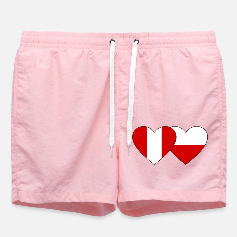 Pérou Pologne Cœur Drapeau - Short de bain - rose