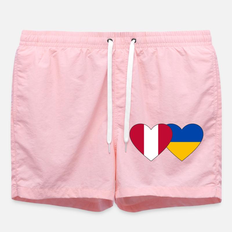 Peru Ukraine Heart Flag - Swim Trunks - pink