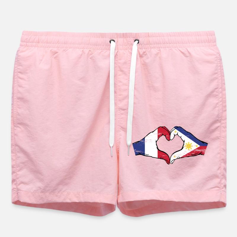 France Philippines Drapeau Mains Coeur Forme Utilisé - Short de bain - rose