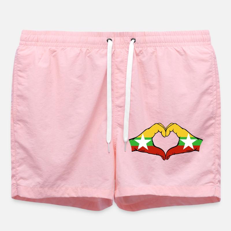 Myanmar Flag Hands Heart Shape - Swim Trunks - pink