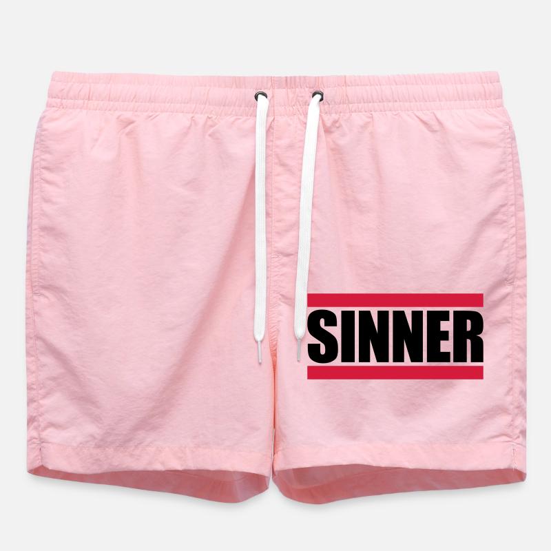 Sinner Text Logo - Swim Trunks - pink