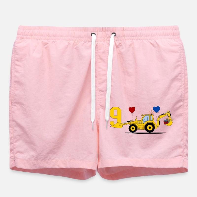 9e anniversaire Tracteur excavatrice - Short de bain - rose