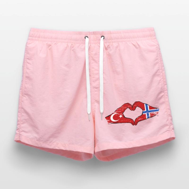 Turkey Norway Flag Hands Heart Shape Used Swim Trunks