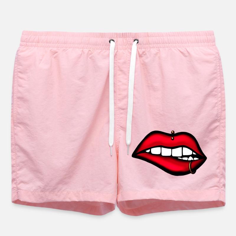 Lippen mit Piercing – Ästhetisches Design - Badeshorts - Pink