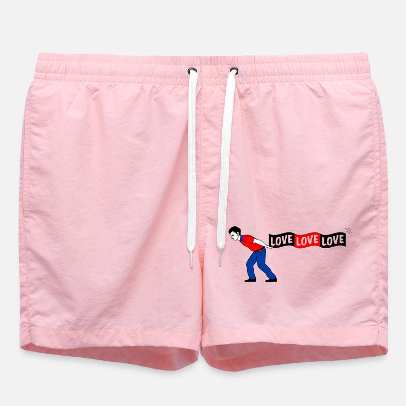 Man pulls LOVE banner - Swim Trunks - pink