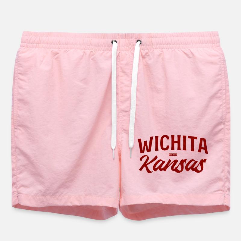 Wichita Kansas Retro Script - Swim Trunks - pink