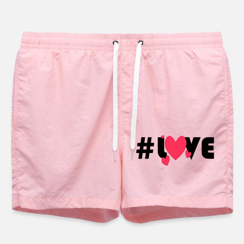 Rote Herzen auf schwarzem Hintergrund - Badeshorts - Pink