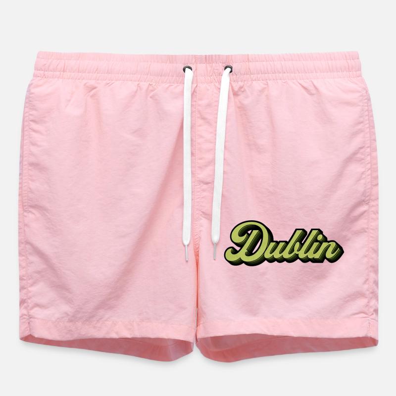 Dublin Retro Script in Lime - Swim Trunks - pink
