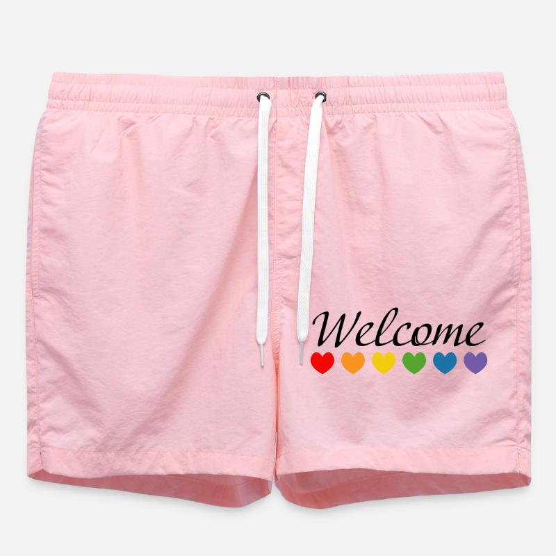 Regenbogenherzchen Welcome schwarz - Badeshorts - Pink