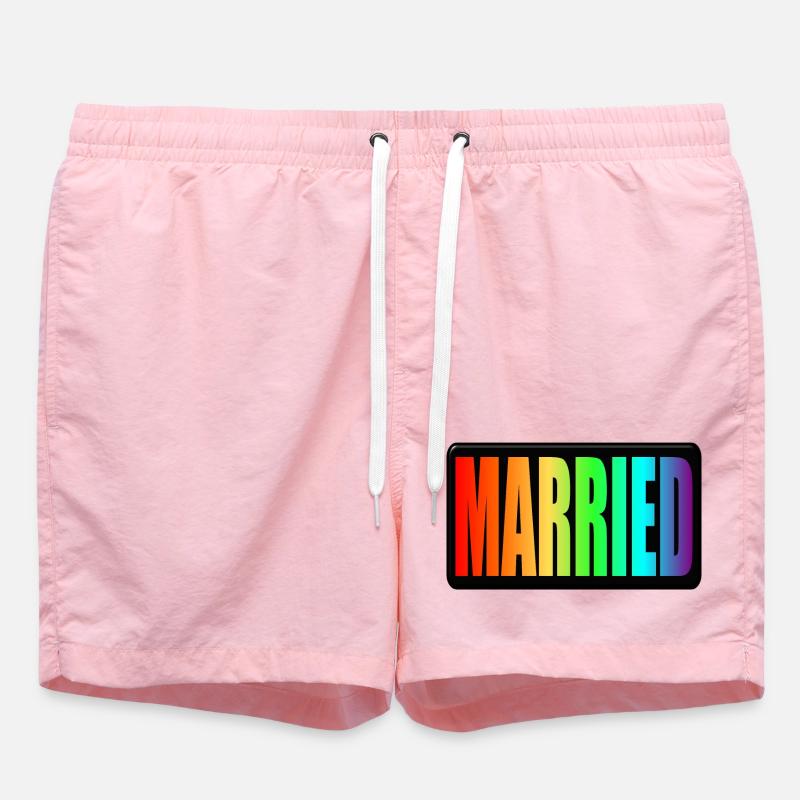 RAINBOW - MARRIED LGBTQ - WEDDING PRIDE - Swim Trunks - pink