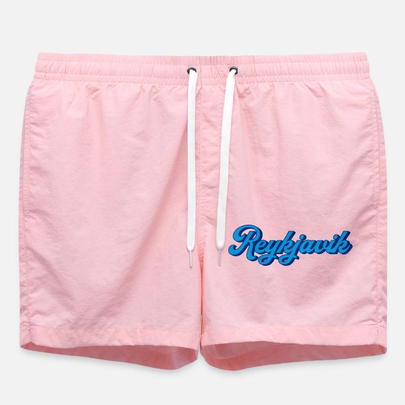 Reykjavik Blue Script Logo - Swim Trunks - pink
