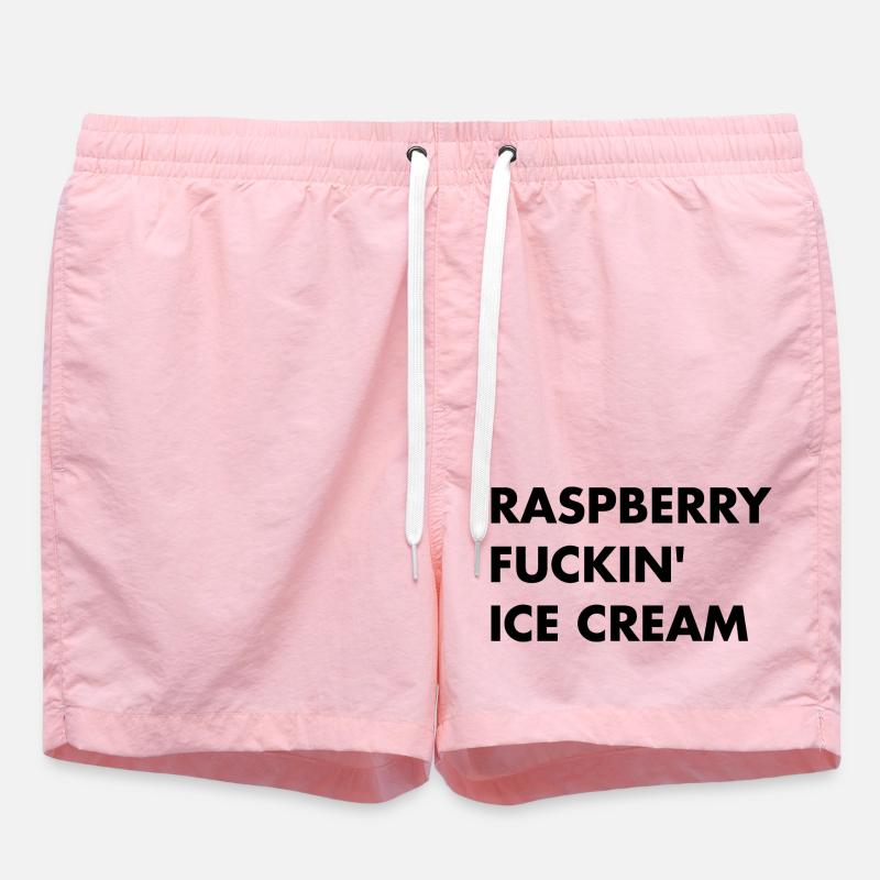 Raspberry Cream - Black Lettering - Swim Trunks - pink