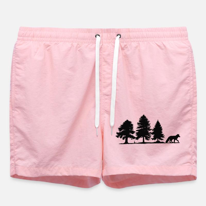 Forest Path Fox Silhouette - Swim Trunks - pink