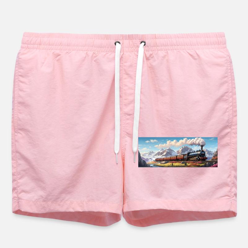 Nostalgischer Eisenbahnzug mit Dampflokomotive - Badeshorts - Pink