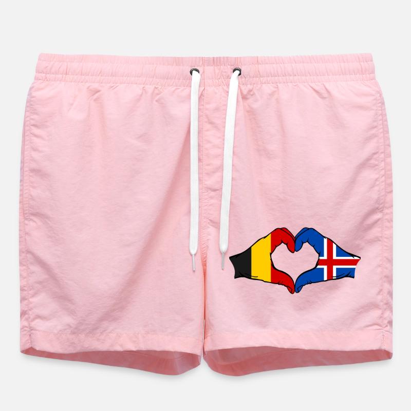 Belgium Iceland Flag Hands Heart Shape - Swim Trunks - pink