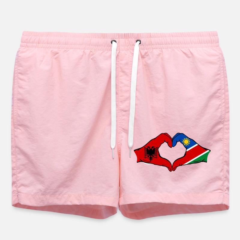 Albania Namibia Flag Hands Heart Shape - Swim Trunks - pink